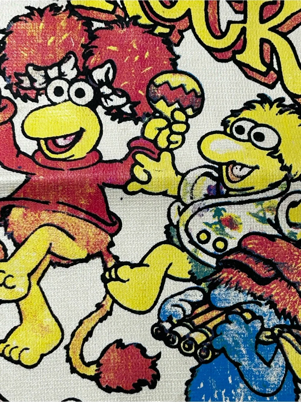 Vintage 1985 Henson Fraggle Rock Muppets Tote Bag Graphic Red Yellow Orange